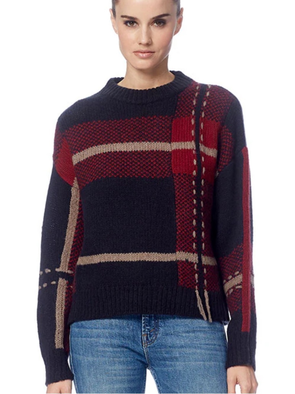 360 CASHMERE SIVAN PLAID MERINO BLEND SWEATER MEDIUM